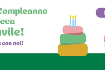 La locandina dell'evento mostra una torta di compleanno
